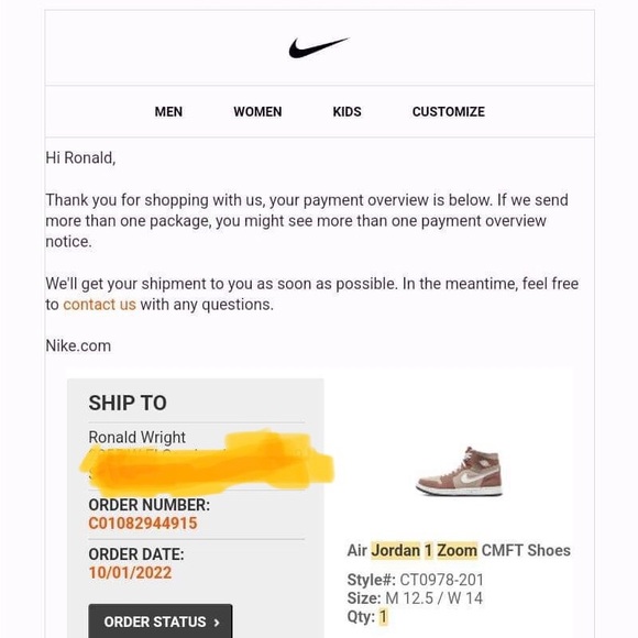 Jordan 1 Zoom, CMFT, CT0978 201/With Receipt/Proof of Purchase from Nike.com - Picture 7 of 7